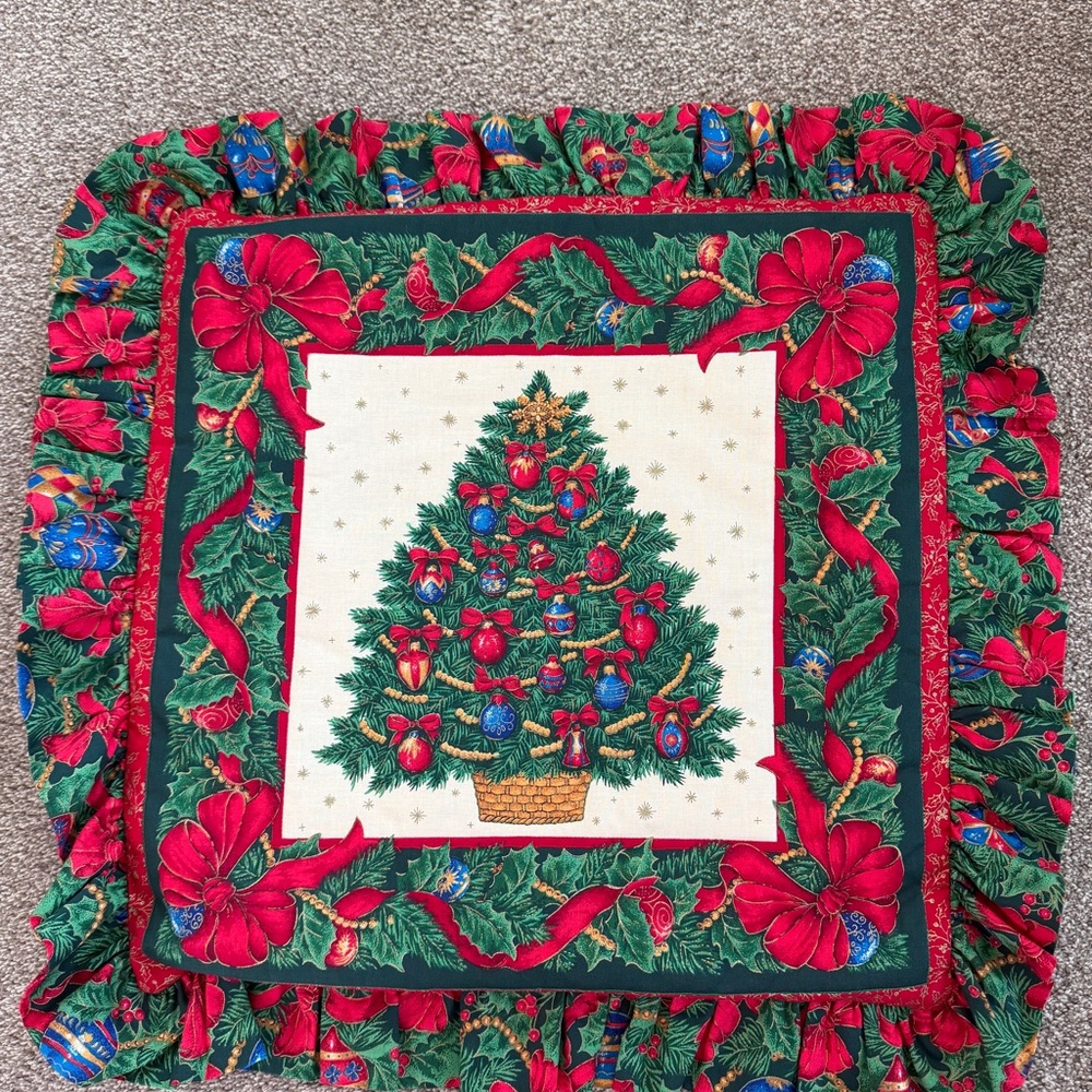 Handmade Holiday Quilted Pillow Cover Sham Classic Red & Green Christmas Tree